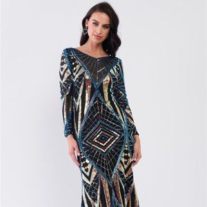Secret Society Blue Sequin Open Back Midi Dress